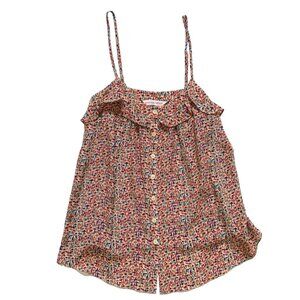 Rebecca Taylor Floral Tank Top Shirt Womens 2 Orange Red Blue Sleeveless Silk